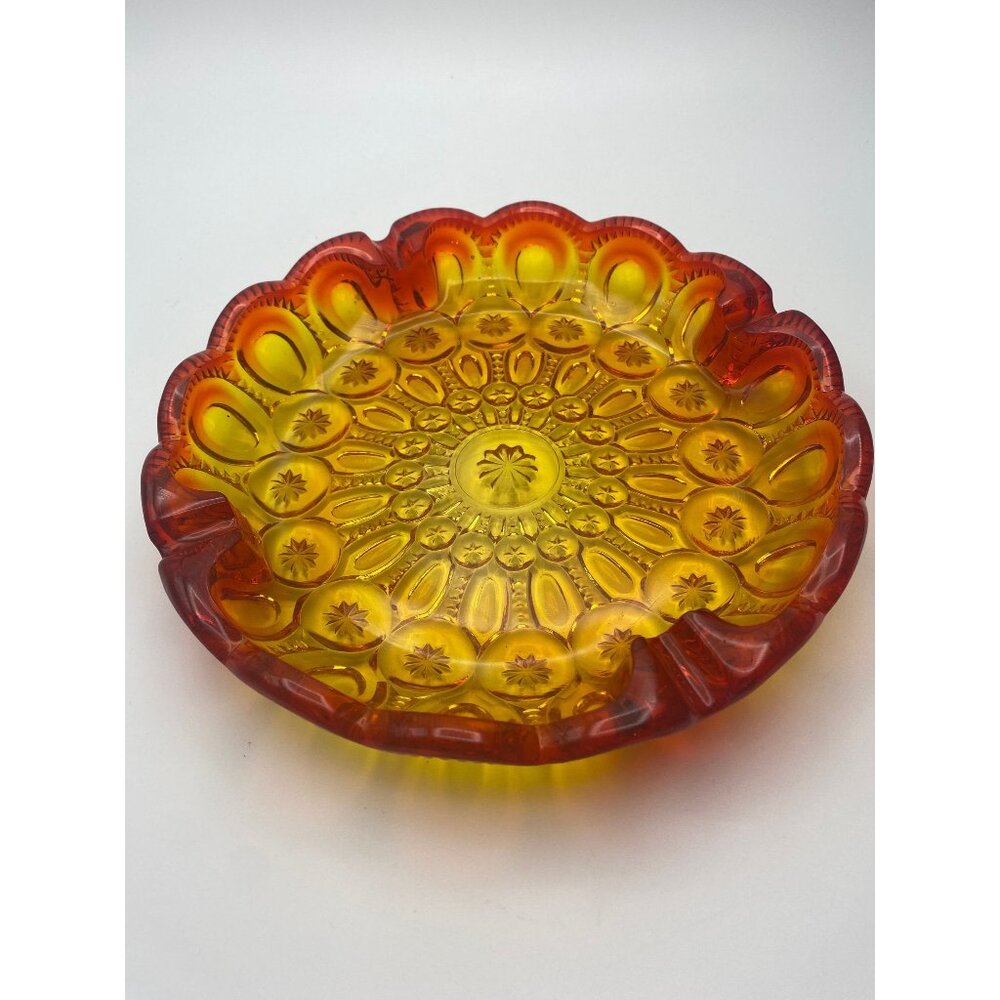 L.E. Smith Amberina Large Ashtray Moon N Star